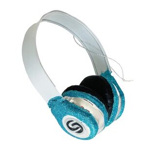 Blue Headphones Christmas Ornament Glass Rare 4.75"